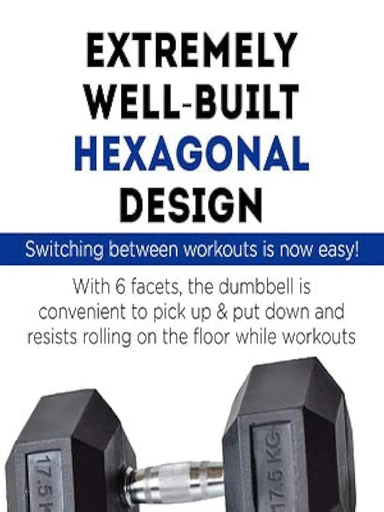 Cougar 2.5 Kg Hexa Fixed Dumbbells, Rubber Coated Hex Dumbbell Set, 1 set of Men's Dumbbell Set For Home Gym Exercise & Fitness- Black