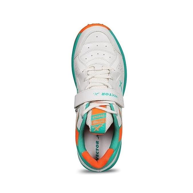 VECTOR X CKT-200 Spikes Cricket Shoes For Men (White, Orange)