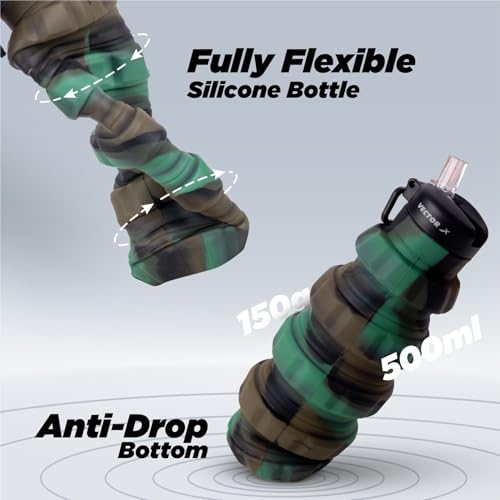 Vector X Flexible Portable Water Bottle with Flip Top Lid for Travel, Hiking, Camping 500 ml Bottle (Pack of 1,Silicone)