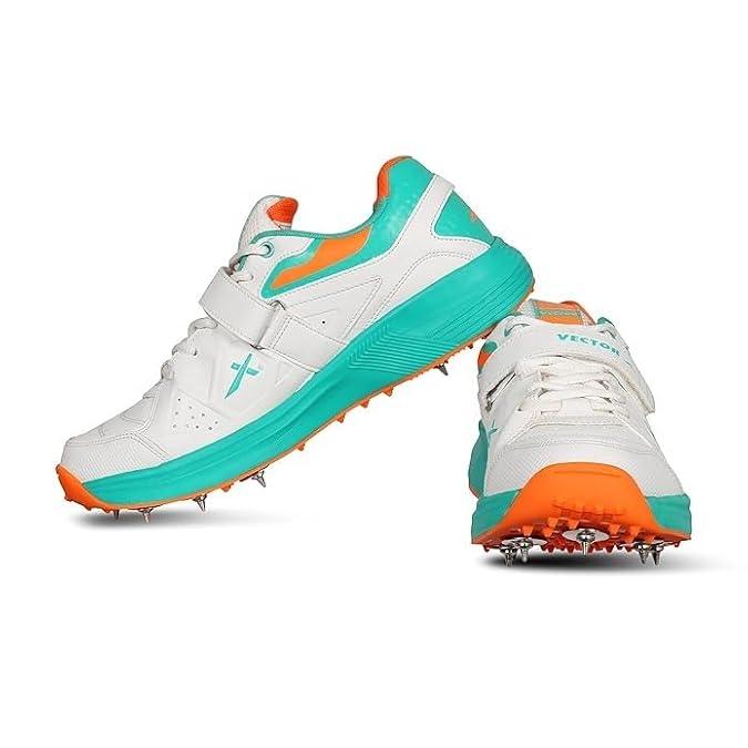 VECTOR X CKT-200 Spikes Cricket Shoes For Men (White, Orange)