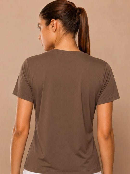 Brown Cotton Lycra Tee