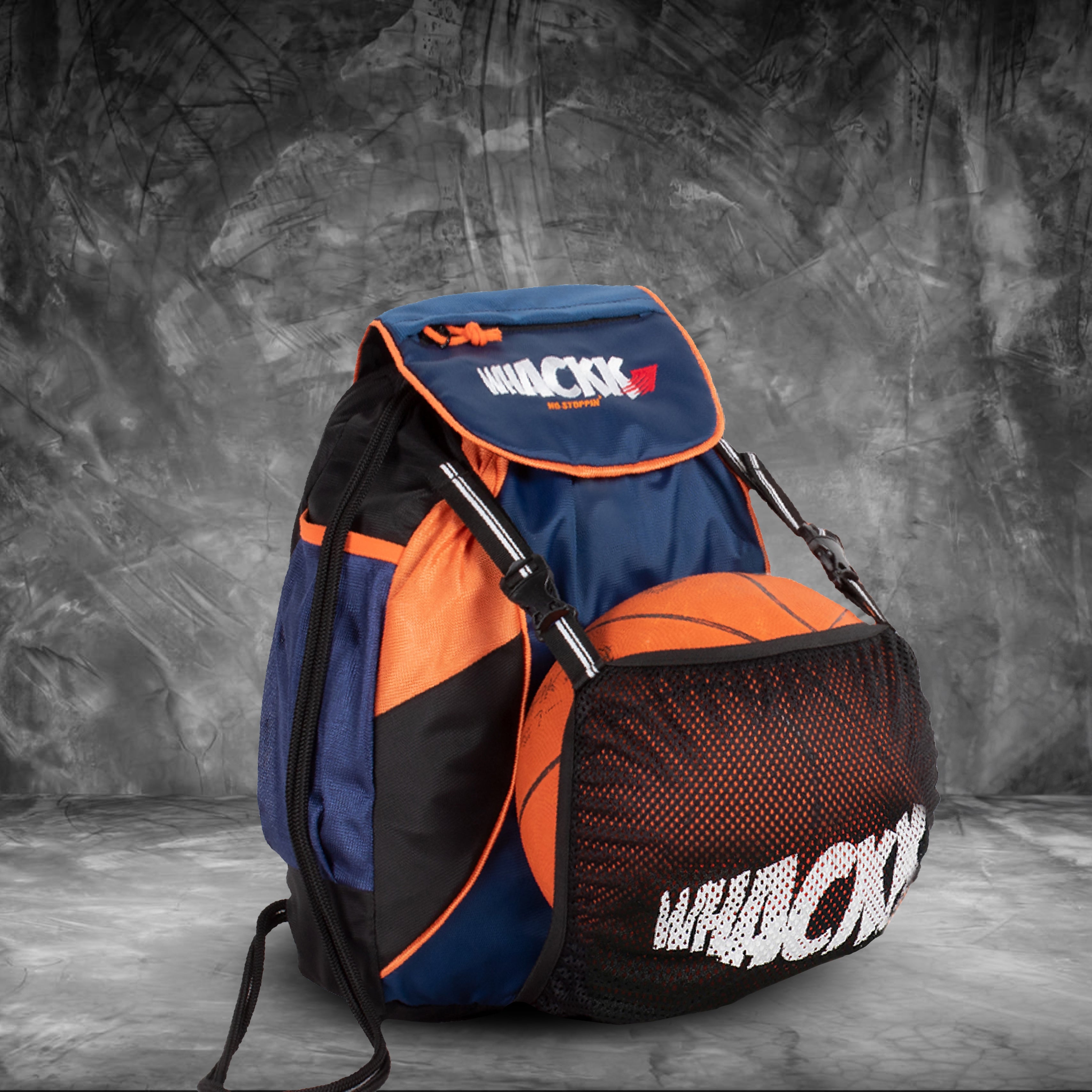 Storm Soccer Navy Orange Football Equipment Bag | Sports Men Boys Drawstring Backpack | Mobile Bottle Holder Pocket | Gym Bag