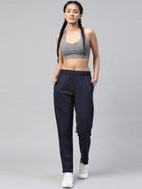 Alcis Women Navy Blue Slim Fit Solid Knitted Track Pants