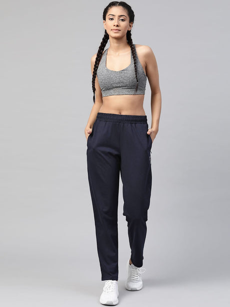 Alcis Women Navy Blue Slim Fit Solid Knitted Track Pants | Alcis