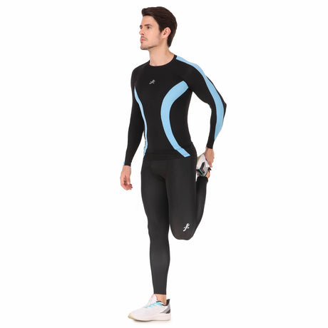 Nylon DC Compression Tshirt Fullsleeves Tights For Men (Black/Aqua)