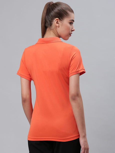 Alcis Women Orange Solid Polo Collar Sports T-shirt | Alcis