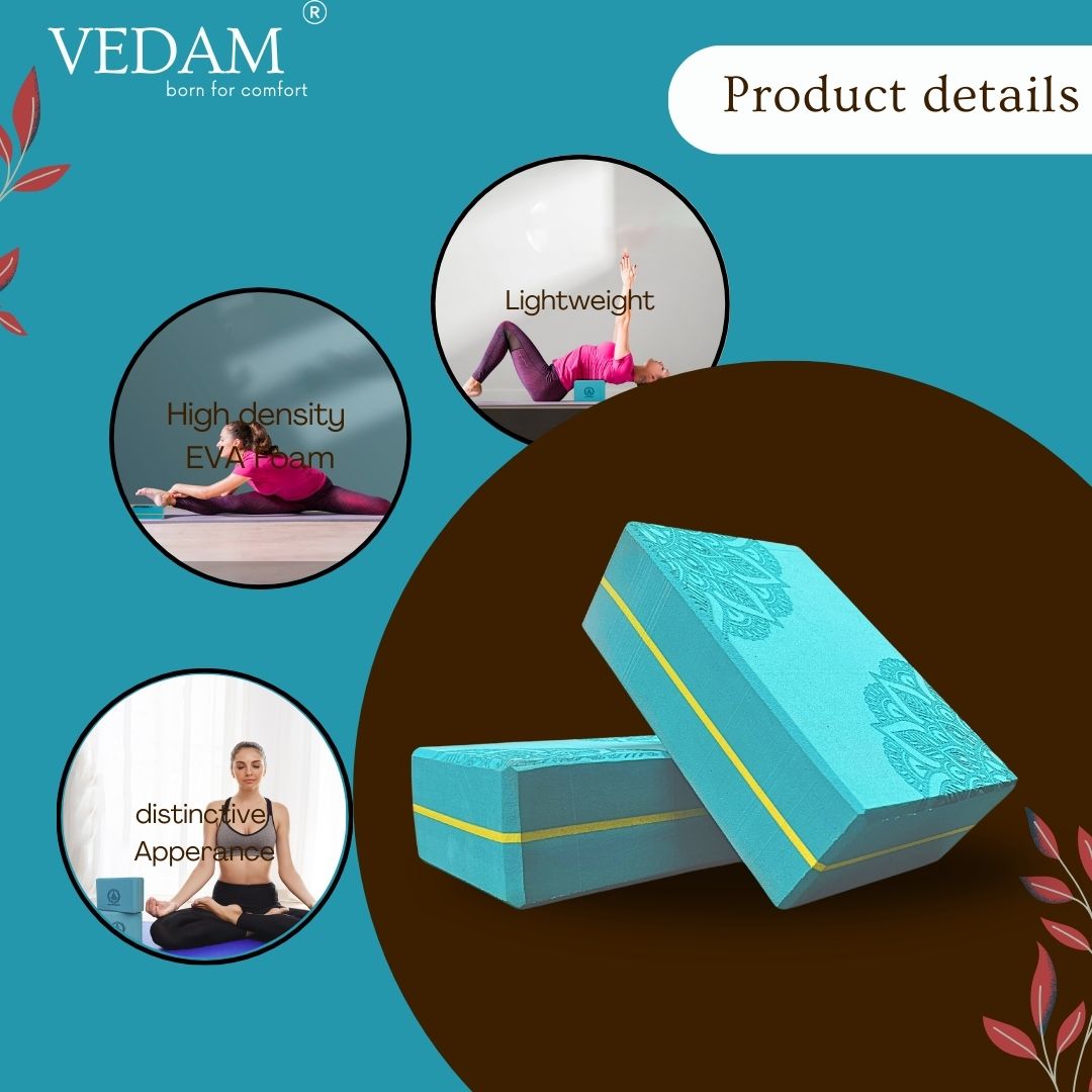 Vedam High Density EVA Foam Yoga Block Set of 2 For Men & Women (Aqua) Mandala