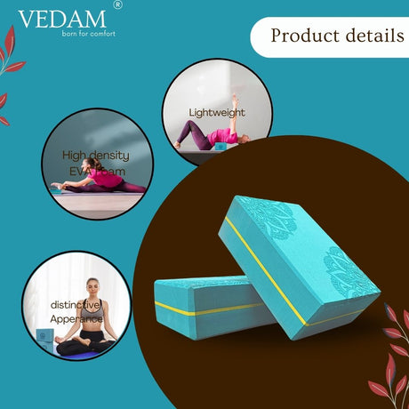 Vedam High Density EVA Foam Yoga Block Set of 2 For Men & Women (Aqua) Mandala | Industrial