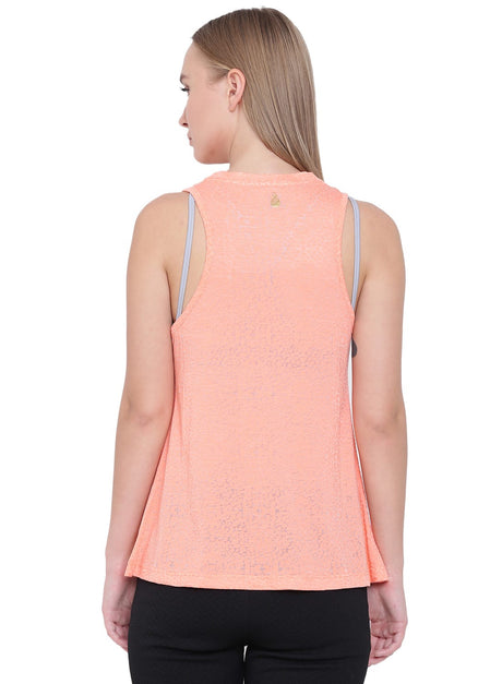 Alcis Women Peach-Coloured Printed Tank Top | Alcis