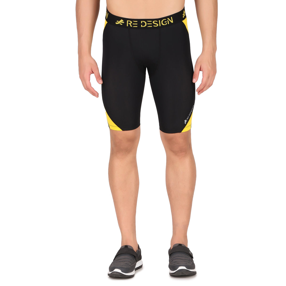 Nylon DC Curve Compression Shorts and Half Tights For Men (BLACK/YELLOW)