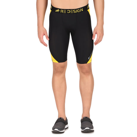 Nylon DC Curve Compression Shorts and Half Tights For Men (BLACK/YELLOW)