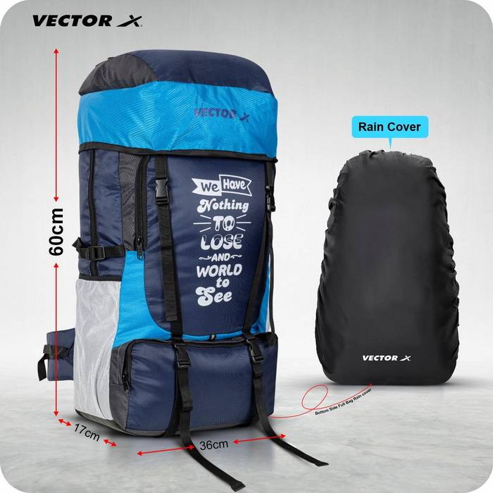 Vector X 55 L Backpack Waterproof Trekking Hiking Camping Travel Outdoor Luggage Bag with Rain Cover
