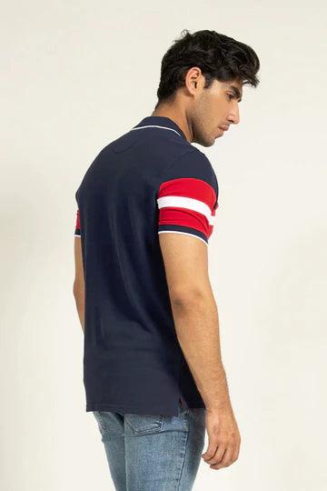 Navy Contrast Panel Polo - KIBI SPORTS