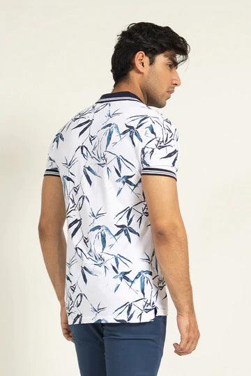 White Contrast Collar Printed Polo - KIBI SPORTS