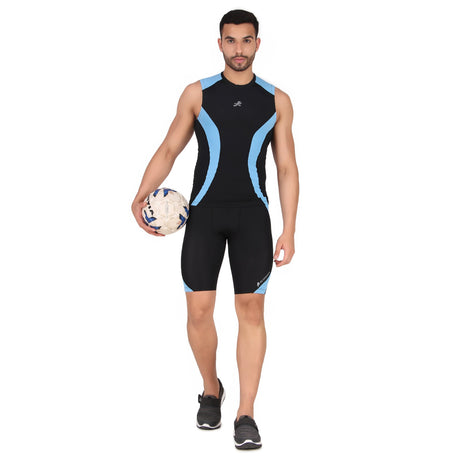 Nylon DC Curve Compression Shorts and Half Tights For Men (BLACK/AQUA)