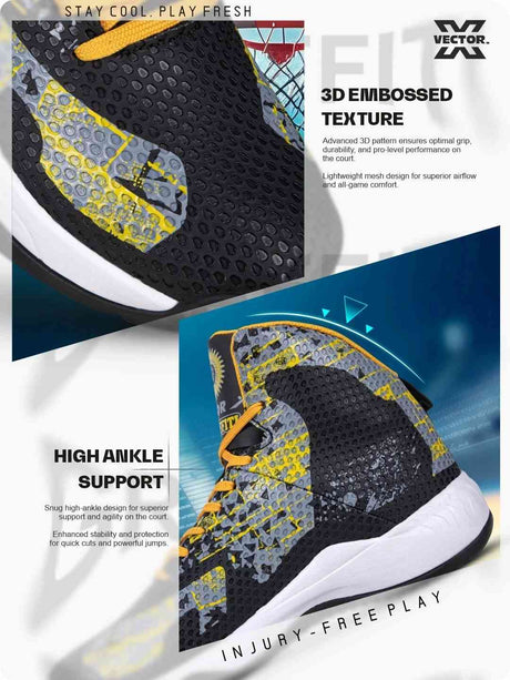 Vector X Graffiti 3D Texture TPU Fusing|Eva Phylon Rubber Sole Stylish & Comfortable High Ankle Court Shoe Best for Squash Table Tennis Volleyball Indoor & Outdoor Sports Lace Up Sneakers for Men