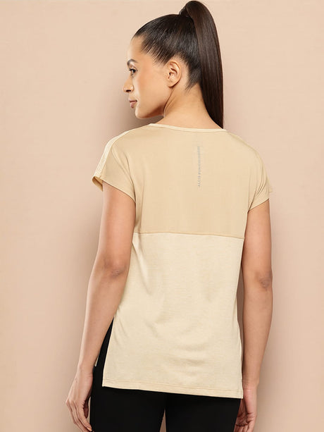 Alcis Women Beige Yoga Tee with Back Mesh Panel