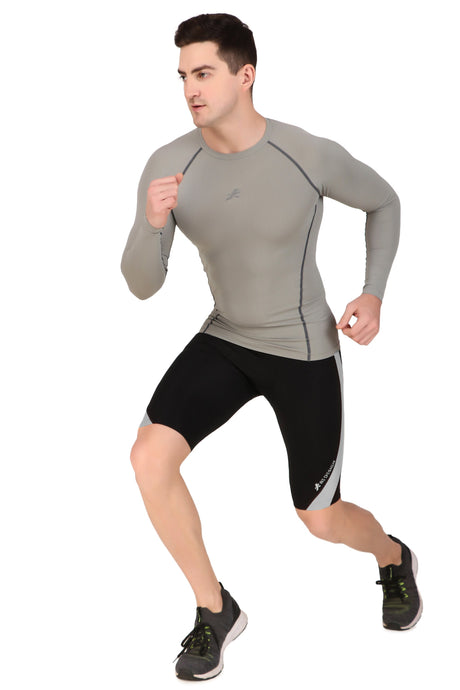 Nylon Compression Tshirt Full Sleeve Tights For Men (Light Grey)