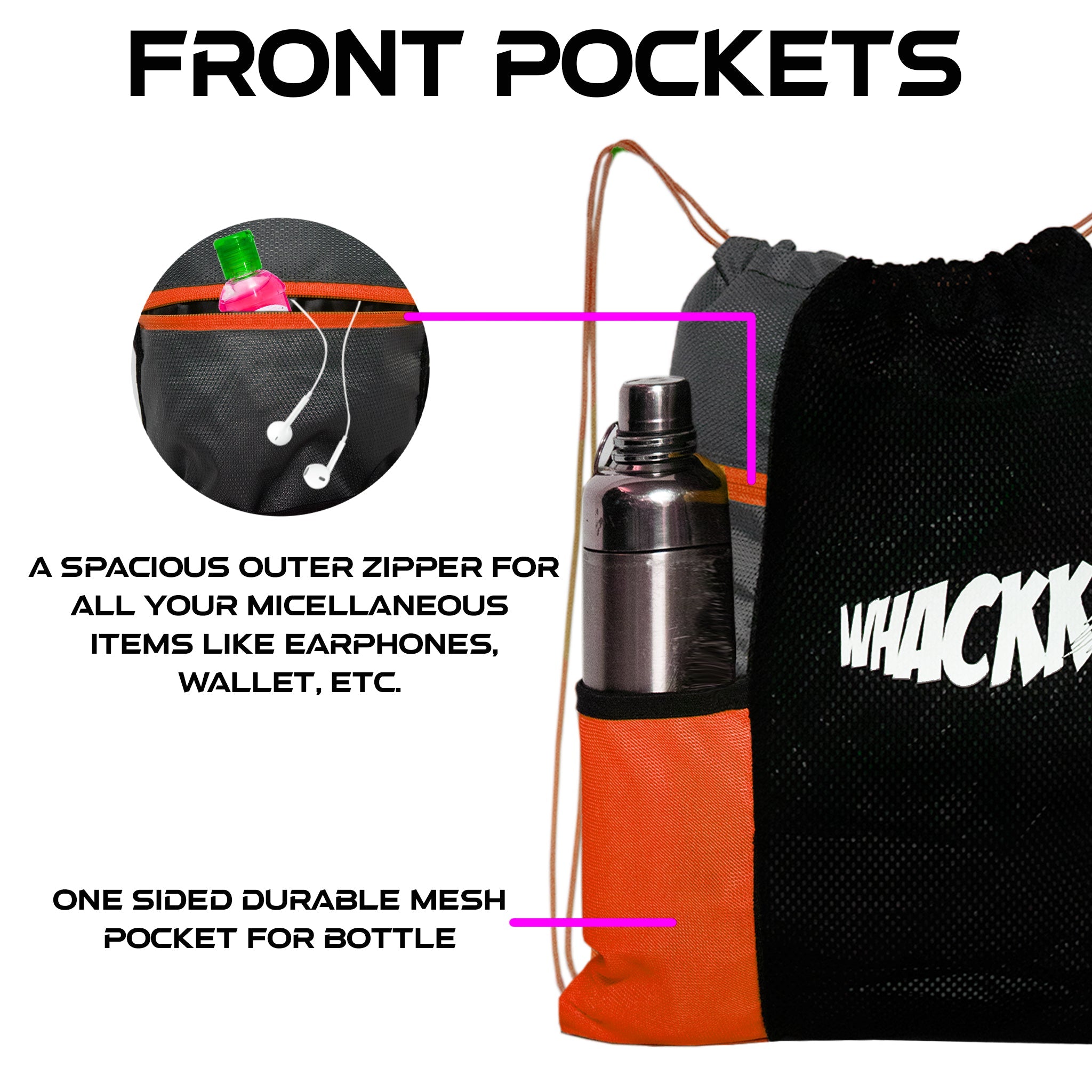 Joss Orange 9L|Sports Bag|Swimming Equipment Bags|Netball Bags|Dry Bags|Drawstring Bag for Shoes & Clothes|Sports Gear|Accessory Pocket |Gym Bag |Tuition Bag|1 Bottle Holder