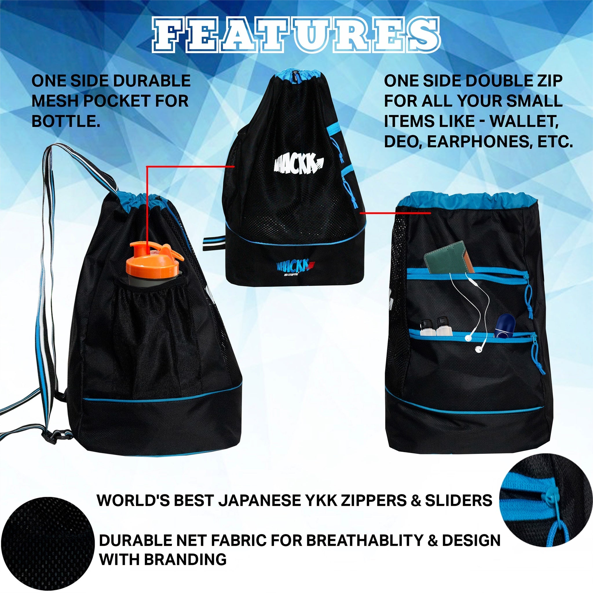 Goal Black Blue Soccer |Equipment Bag|Basketball Volleyball Throwball Drawstring Backpack |Shoes Mobile Bottle Holder Pocket|Sports Men Boys Bag |Dori Backpack|Gym Bag |Kitbag Kit Bag