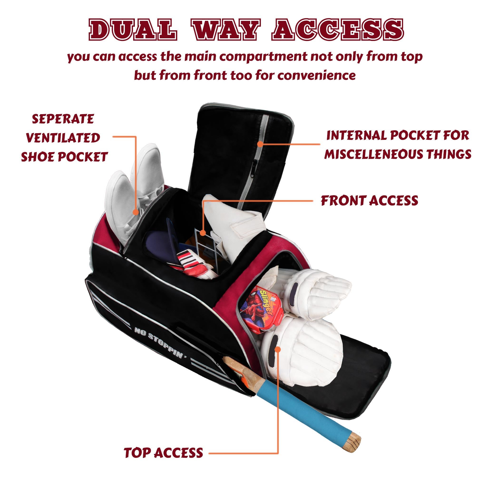 Blast Junior 37L Red Black|Cricket Kit Bag |1 Pocket for Bat |2 Water Bottle Holders|Upto 10yrs Kids Kitbag |Leg pad Upto 12.5 "|Shoe & Accessories Pockets |Lightweight |Dual Opening