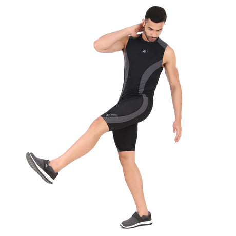 Nylon DC Curve Compression Shorts and Half Tights For Men (BLACK/D.GREY)