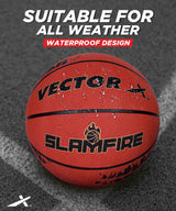 Vector X Slamfire 8 Panel Rubber Moulded Basketball|Size 7 Match Ball|Suitable for Practice Games & Training|Indoor Outdoor|Ideal for Kids, Youth & Adults|Suitable for All Surfaces (Black)