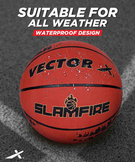 Vector X Slamfire 8 Panel Rubber Moulded Basketball|Size 7 Match Ball|Suitable for Practice Games & Training|Indoor Outdoor|Ideal for Kids, Youth & Adults|Suitable for All Surfaces (Black)