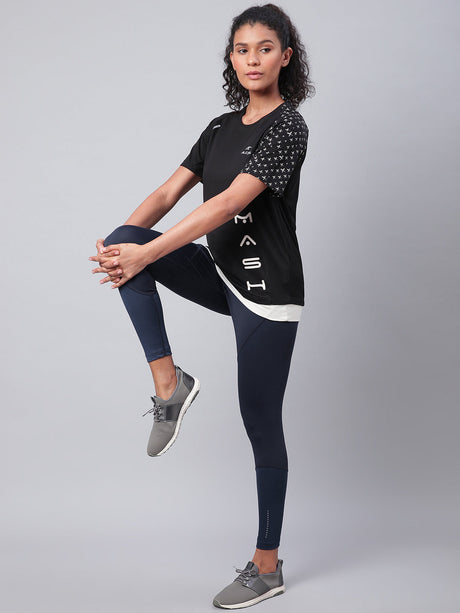 Alcis Women Navy Blue Drytech+ Solid Cropped Training Tights | Alcis
