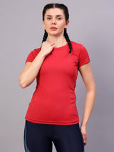 OGT-380 Women Solid Round Neck Polyester Fushia Red T-Shirt