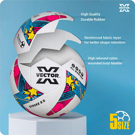 Vector X Stroke 2.0 Machine Stitched 32 Panel Football Rubber Moulded Soccer Ball with Air Pin|Indoor & Outdoor Ball|Training Practice Match Ball