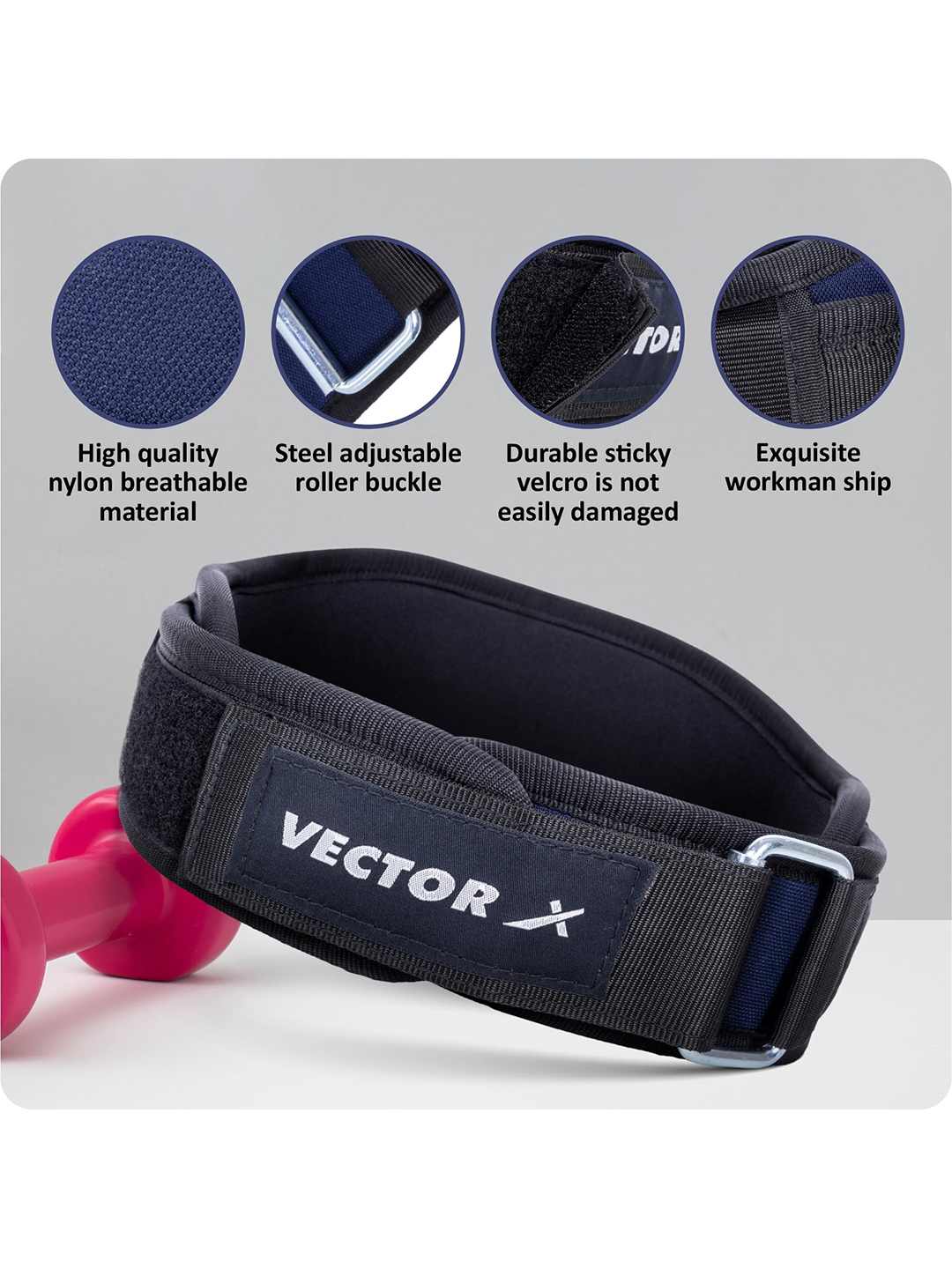 Vector X Go Fit 6 Inch Weight Lifting Gym Belt Quick Locking Gym Belt Fitness Weightlifting Belt for Squats, Weightlifting and Strength Training