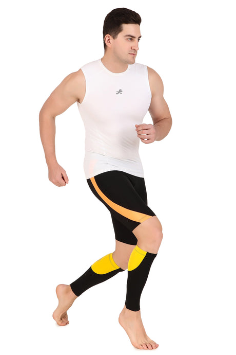 Nylon Compression Calf Sleeves (Black/Yellow)