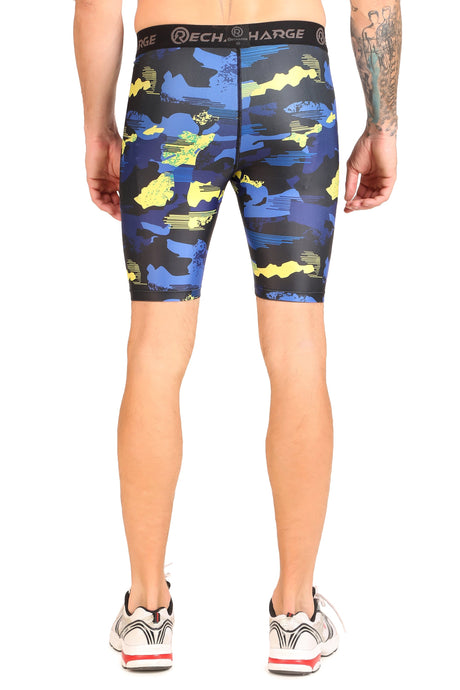 Men's Polyester Compression Shorts (Blue Camo)