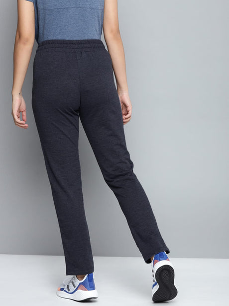 Alcis Women Navy Blue Solid Slim Fit Track Pants with Melange Effect | Alcis