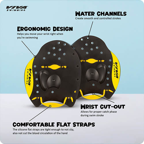 Viva Swimming HP-15 Premium Quality Hand Paddles Gloves with Adjustable Straps Water Sport Tools for Professional Swim Training Fins|Fitness Workout Gear|for Kids Men Women Children
