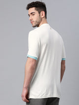 Alcis Men Off-White Solid Henley Neck T-shirt