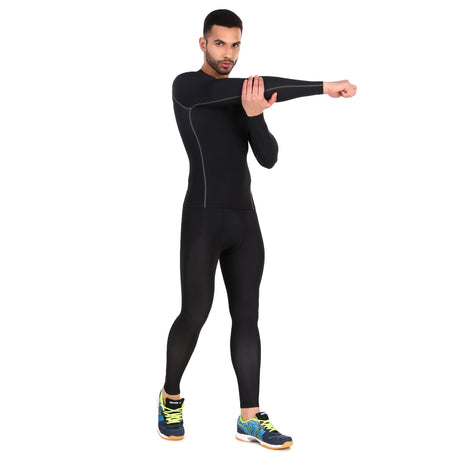 Nylon Compression Tshirt Full Sleeve Tights For Men (Black)