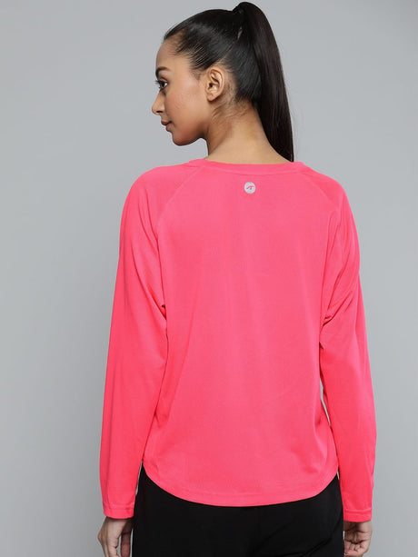 Alcis Women Fuchsia Solid Round Neck Running T-shirt | Alcis