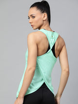 Alcis Women Sea Green & White Printed Twisted Styled Back Top