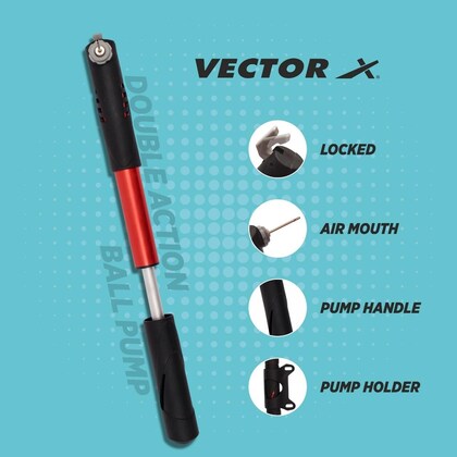 Vector X Aluminium Ball Pump – Durable Double Action Sports Air Pump with Needle & Nozzle
