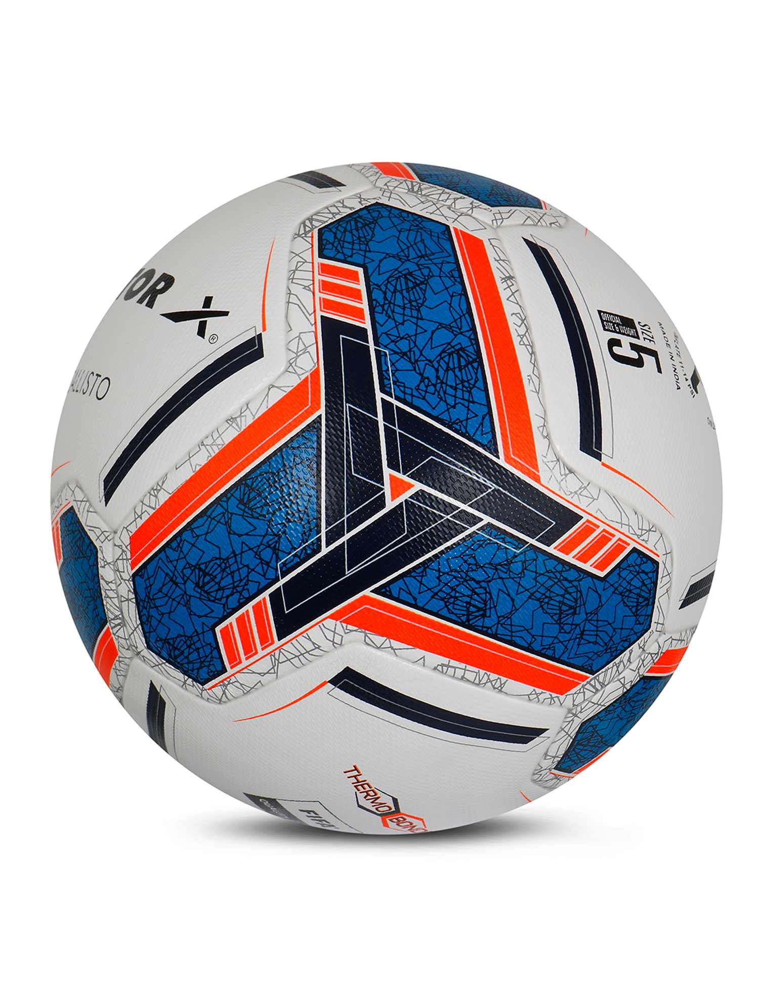 Vector X 8 Panel Callisto Microfiber Embose PU Thermobonded FIFA Quality Indoor/Outdoor Football with Latex Bladder, Blue-Orange, Size 5, Suitable for Match and Training for Adults