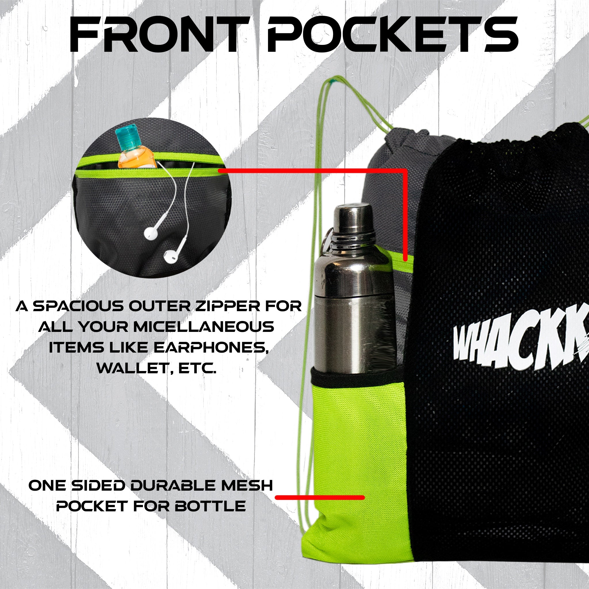 Joss Green 9L|Sports Bag|Swimming Equipment Bags|Netball Bags|Dry Bags|Drawstring Bag for Shoes & Clothes|Sports Gear|Accessory Pocket |Gym Bag |Tuition Bag|1 Bottle Holder