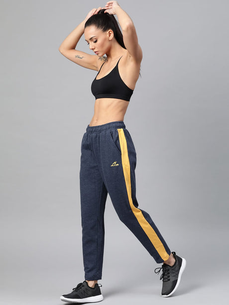 Alcis Women Navy Blue Mustard Yellow Solid Slim Fit Solid Track Pants | Alcis