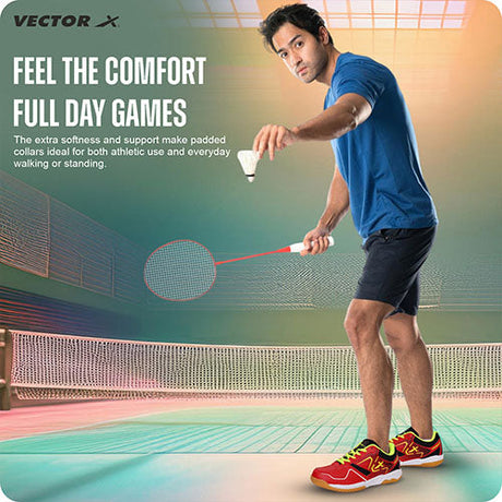 Vector X Trackle Badminton/Court Shoes Non Marking Synthetic Leather, Mesh Upper/Eva Phylon, Crepe Rubber Sole|Best for Squash, Table Tennis,Volleyball, Basketball & Indoor Sports