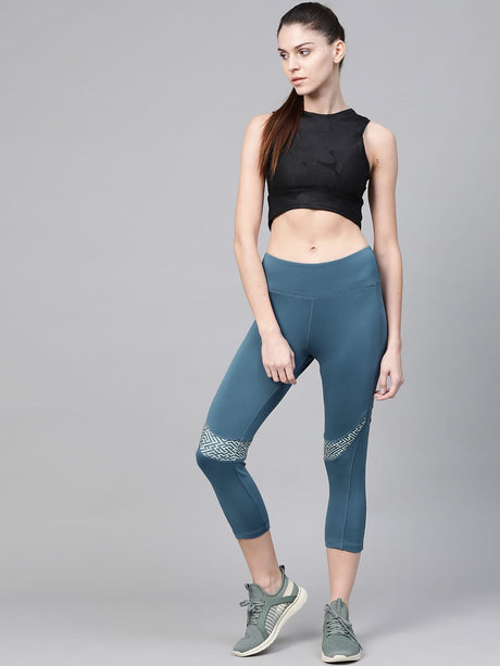 Alcis Women Teal Blue Solid Three-Fourth Training Tights | Alcis