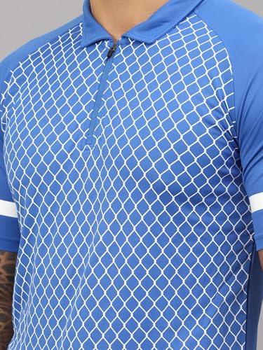 Vector X Mens Sports Wear Polyester Front Printed Collar Neck with Front Zipper Opening Half Sleeves T-shirt For Running, Training, Athletic