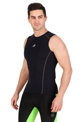 Nylon Compression Tshirt Cutsleeves Tights For Men (Navy Blue)