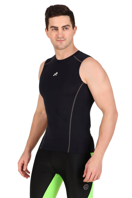 Nylon Compression Tshirt Cutsleeves Tights For Men (Navy Blue)
