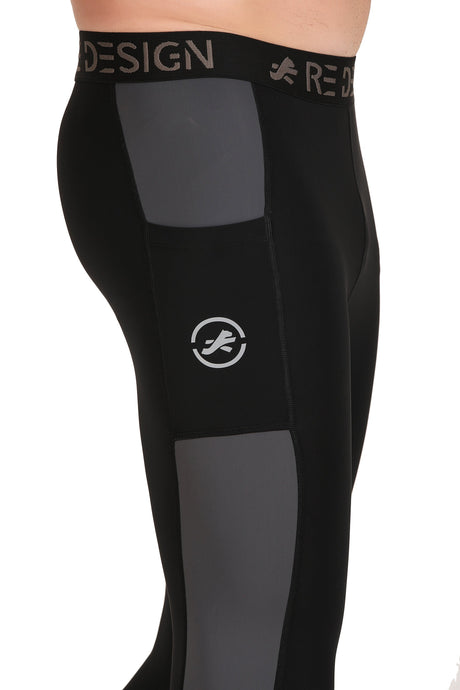 Men's DC Pocket Nylon Compression Pant and Full Tights (Black/Dark Grey)